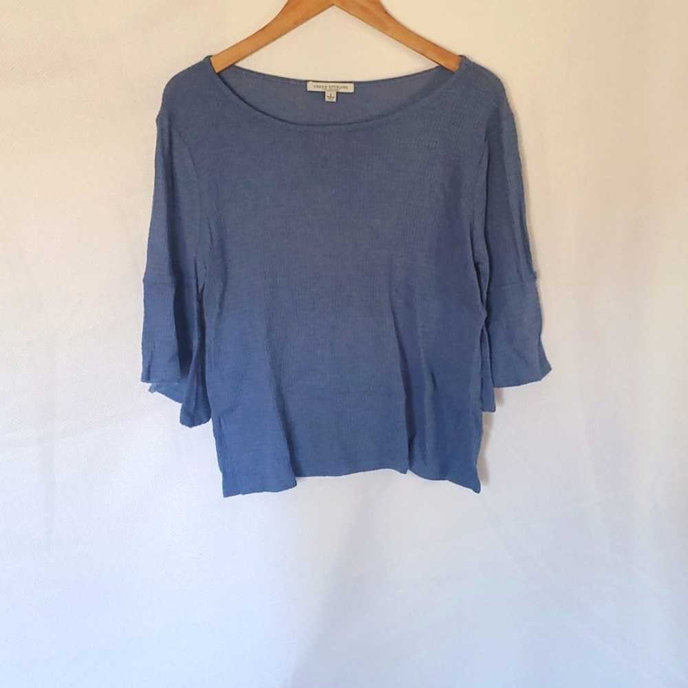 Green Envelope Periwinkle Blue Sweater With Bell-Sleeves Size Large